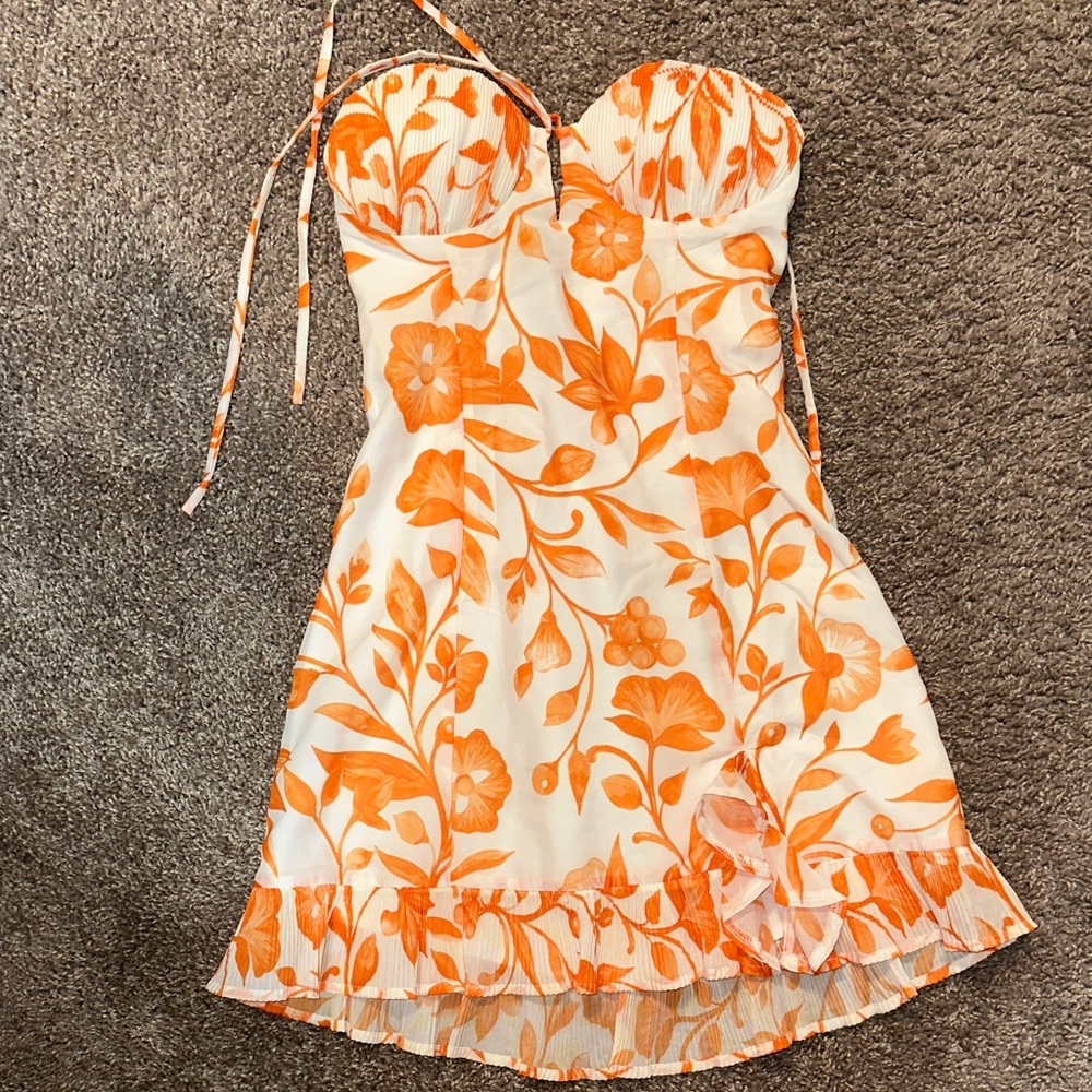 12th Tribe Floral Strapless Dress with Orange Pattern